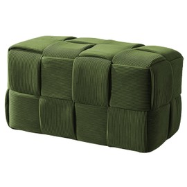 Cmishe Ottoman Foot Rest Soft and Comfortable Ottoman Square Corduroy Woven Design Sofa Stool (Green-L)
