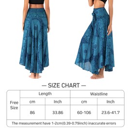 1 x Long Printed Skirt Women's Chiffon Bohemian Skirt Women's Long Boho Long Printed Skirt Women's Summer Holiday Summer Skirt Beach Dresses (One Size), blue