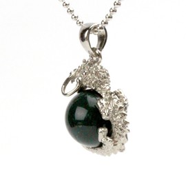 Happy Bomb Bloodstone Dragon Pendant Necklace 12mm Brass Natural Stone Power Stone