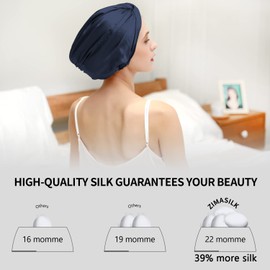 ZIMASILK 22 Momme Sleep Cap 100% Mulberry Silk for Women, Hair Care, Natural Silk, Hair Wrap for Sleeping, Silk Bonnet with Elastic Hold on the Head (1 Piece, Navy Blue)