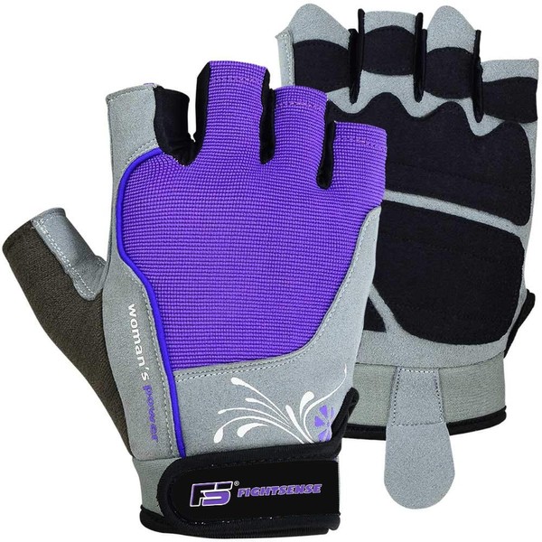 FIGHTSENSE Weight Lifting Exercises Gloves Leather Gym Training Fitness Ladies Strap (Purple, XS)