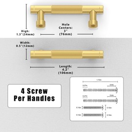 Asimerdeco 10 Pack Brushed Gold Knurled Cabinet Pulls 3 Inch(76mm) Kitchen Cabinet Handles Solid Zinc Alloy Cabinet Hardware Drawer Pulls