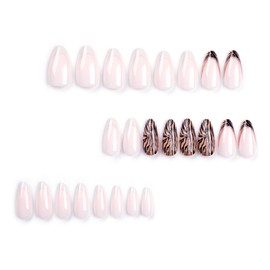 ORZOLATENT French Tip and Zebra Print Stiletto Press-On Nails Kit, 24 Pieces with Jelly Glue, Stick, Alcohol Wipe, and File, Stylish and Long-Lasting for Women, Easy to Apply for Special Occasions