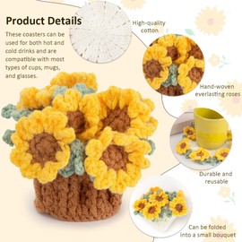 Blync Knitting Crochet Sunflower Potted Plants, Flowers Soft Decorative Coasters Housewarming for Friends, Family and Lover, Handmade Flowers for Home Office Decoration, Car Decoration