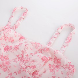 Belle Poque Women's Pink Toile Midi Dress - Long Floral Print Ruffle Dress for Picnic 2XL