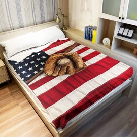 HommomH Sports Fleece Blanket 60" x 80" Baseball with USA American Flag Lightweight Fuzzy Cozy Soft Warm Throw for Man Boy Teen, Air Conditioning