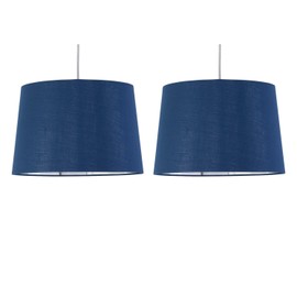 Set of 2 Navy Blue Fabric with Silver Inner Easy Fit Light Shades/Lampshades for Ceiling Light or Table Lamps, 28cm Diameter
