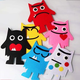 Color Monster Hand Puppets Set, My Emotional Little Monster Cartoon Doll, Blue/Red Monster Hand Puppets, Color Hand Puppets Set