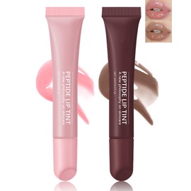 Tinted Lip Balm-2Pcs Pink Brown Peptide Hydrating Lip Tint Moisturizer,Jelly Glossier Lip Treatment Balm,Non-Stick Glow Reviver Lip Care Oil,Yummy Glowy Lip Gloss,Thanksgiving Makeup for Women-01+03