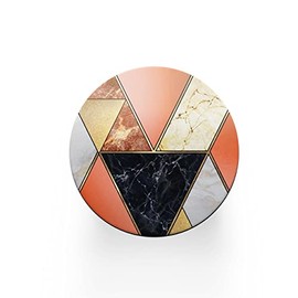 Round Single Coaster - Art Deco Orange Marble Effect New Home House Warming Drinks Gift #77841