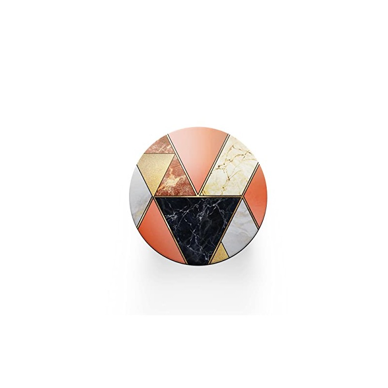 Round Single Coaster - Art Deco Orange Marble Effect New