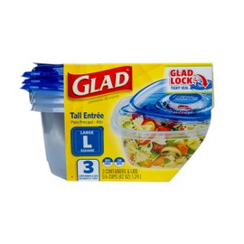 Glad GladWare Tall Entrée Food Storage Containers | Large Square Containers for Food Hold up to 42 Ounces of Food, 3 Count | Strong and Sturdy Large Food Storage Holders