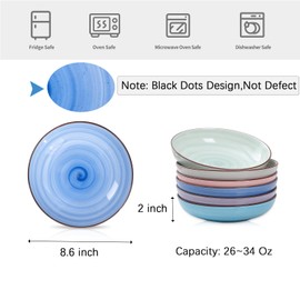 Selamica Ceramic Pasta Bowls Set 34 OZ, Large Salad Bowl 8.6 Inch Deep Plates for Pasta Soup, Microwave & Dishwasher Safe, Set of 6, Gradient Color