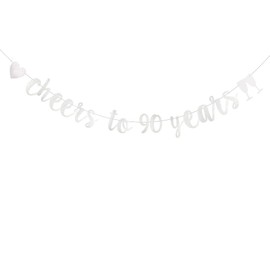 DONGLYJL Silver Glitter Cheer 90 Years Banner, Pre-Strung, 90TH Birthday Party/90TH Wedding Anniversary Party Decorations, Cheers to 90 Years