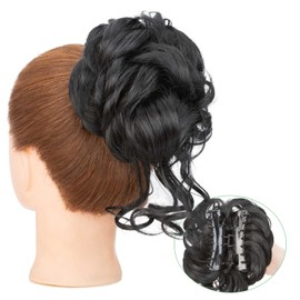 S-noilite Claw Clip Messy Bun Hair Pieces Tousled Updo Fake Hair Bun Chignon Wavy Curly Messy Bun with Clip Hair Extensions Scrunchie Clip on Bun Ponytail Hairpieces for Women(24T613#)