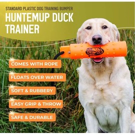 HuntEmUp Tri-Pack (6) 3 inch Large Plastic Bumpers with Throw Ropes - 2 White, 2 Orange, and 2 B/W - one Mesh Bumper Bag - and one Fowl Dead Mallard Dummy