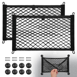 BUMBEE Mesh Cargo Net, Envelope Netting, Elastic Pocket Pouch Bungee Organizer for Car Seat Back RV Wall Trunk, Hooks & Screws Included(17.7'' x 9.8'')