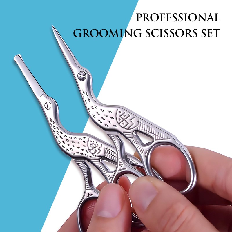 2-Pack Curved & Rounded Stork Scissors, Stainless Steel Professional Beauty