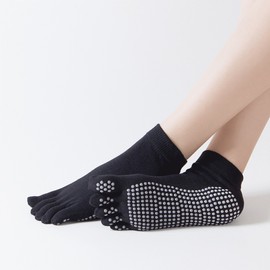 Five-Toe Mid-Fit Yoga Socks with PVC Dot Anti-Slip - YO31 Free Size/Colorful Toes Half Finger Gray 20ea