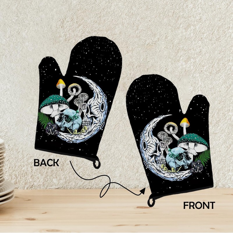 Mingnei Goth Skull Mushroom Oven Mitts and Pot Holders Sets,