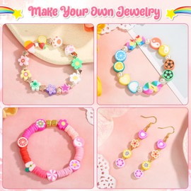 Thrilez 480 Pcs Fruit Flower Polymer Clay Beads, 24 Styles Clay Bead Charms for Bracelets Making, Jewelry Making, Necklace and Earring with Elastic String