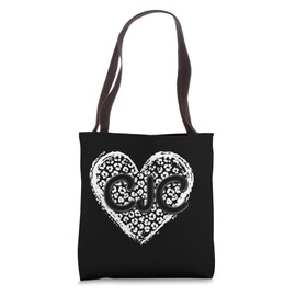 CJC Black Initials Leopard Cheetah Heart Trendy Tote Bag