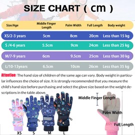 Waterproof Kids Gloves Winter Cold Weather Fleece Lined Thermal Warm PU Palm Snow Ski Cycling Glove for Age1-13 Boys Girls Kid Boy Toddler Girl Children Skiing Snowboarding Running (Deer-Lavender, L)
