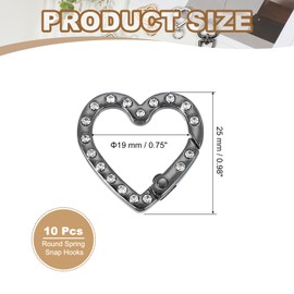 PATIKIL Heart Keychain Clip, 10 Pcs Crystal Heart Key Ring Snap Hook Clip Zinc Alloy Trigger Spring Buckle for Keychains Bags Purses Handbag Jewelry Making, Black