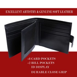 KHIM Original Nappa Leather Wallet with ID Display Slim Smart 6 Card Pockets 2 Side Note & 2 Note Compartments RFID Blocking & Bi-Fold (Black)