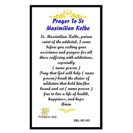 Saint Maximilian Kolbe Patron of Victims of Drug Addiction Laminated Holy Card Blessed by His Holiness Imported from Italy