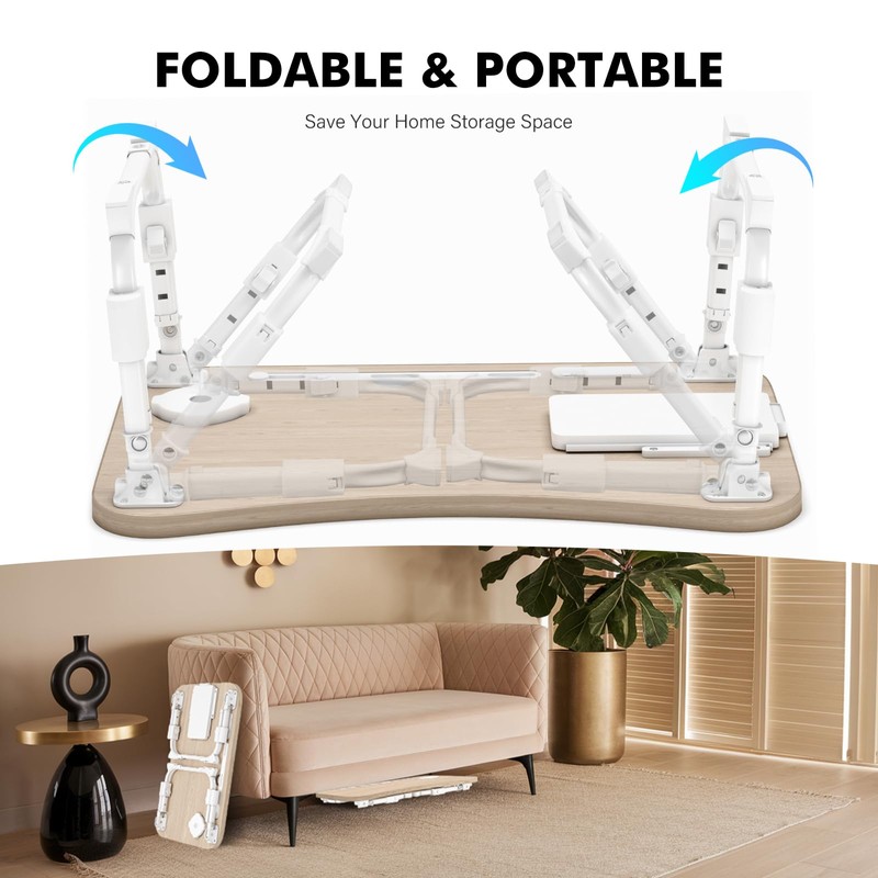 Lap Desk for Bed Adjustable Height, Foldable Bed Table with