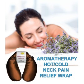 Happy Wraps Microwavable Herbal Neck Wrap - Hot Cold Aromatherapy Neck Warming Pillow - Heating Pad for Migraines, Stress, Gifts for Women, Birthdays, Christmas and Free Sleep Mask - Copper Satin