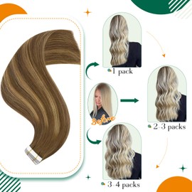 Easyouth Tape Hair Extensions Human Hair Tape ins Hair Extensions Balayage Dark Brown to Caramel Blonde Mix Brown Tape in Extensions Real Human Hair for Women 16inch 40g 20pcs