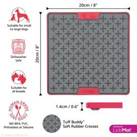 LICKIMAT Tuff, Heavy-Duty Buddy, Dog Slow Feeder Lick Mat, Boredom Anxiety Reducer; Perfect for Food, Treats, Yogurt, or Peanut Butter, Fun Alternative to a Slow Feed Dog Bowl, Red