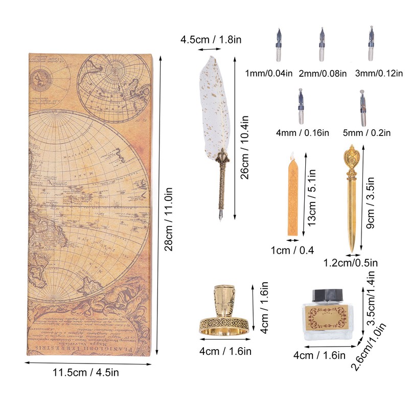 Feather Pen Set with 10 Interchangeable Nib Fire Lacquer Wax