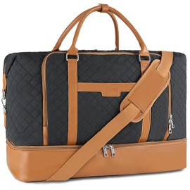 Stuery Travel Bags for Women: 21" Large Weekender Bags for Women with Shoe Compartment, Overnight Duffel Tote for Carry on Weekend Travel Business Trip Airplane Traveling, Gym (Brown Black)