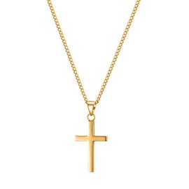 day.berlin Damen Kreuzkette Vice 18k vergoldet, 45+5cm variable Länge, Halskette mit Kreuz Anhänger (13x28mm) stabile Panzer Kette aus 316L Edelstahl, nickelfrei und wasserfest