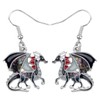 Enamel Alloy Dinosaur Fantasy Dragon Earrings Drop Dangle Unique Animal