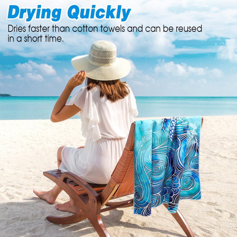 NZZVNZ 2 Pack Microfibre Beach Towels, 180x90cm Oversized Quick Drying