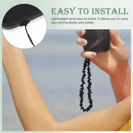 BINQILIN Phone Charm Crystal Beaded Charms Lanyard Natural Gemstone Phone Chain Anti-Lost Charm Wrist Strap for Wallet Handbag Camera(Black)