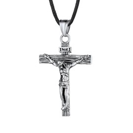 U7 Men's Cross Crucifix Necklace Pendant, Surgical Stainless Steel, Hypoallergenic, Christ Amulet, Accessories, Men (Spiga Chain, 21.7 inches (55 cm), Stainless Steel