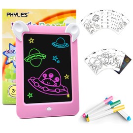 PHYLES Magic Drawing Board, Portable Glow Board, Draw With Light Toys for Kids,Glow, Draw, Sketch, Art, Educational Toys and Gifts, Includes 10 Stencils, 4 Drawing Pens, 1 Cleaning Cloth (pink)