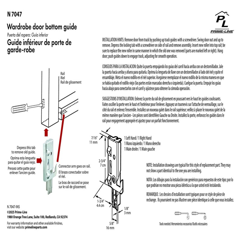 Prime-Line N 7047 Left and Right, Closet Door Bottom Guide,