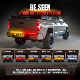 OPT7 Redline Parlux Triple Row LED Tailgate Light Bar for Tundra w/Sequential Amber Turn Signal - Weatherproof Rigid Aluminum Light Bars Compatible with Tundra Truck 2nd Gen. 2007-2021