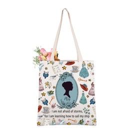 CMNIM Little Book Women Inspired Gift Bookish Tote Bag LMA Book Lovers Gifts Novelist Gifts Literary Reusable Grocery Bags (I am not afraid of storms TE)
