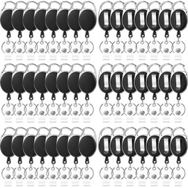 50 Pcs Badge Reels Retractable Heavy Duty Id Badge Holders Retractable Clip Keychain Bulk with Carabiner Lanyard Key Ring for Office Work Employee Nurse ID Card and Keychain