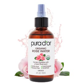 PURA DOR Organic Rose Water Toner (4oz  118mL) Eau Fraiche, 100 Pure Full Skin Hydration, Control Excess Oils  Acne - Cleanses  Softens Skin -...     