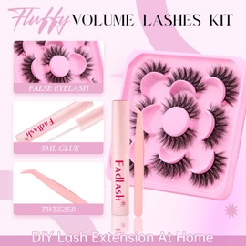 Fadlash Half Eyelash Extensions, Eyelash Glue and Eyelash Tweezers for Eyelash Extensions, Natural Eyelashes, DIY Half Eyelashes Kit for Home (LZ-E25)