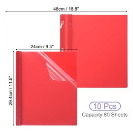 PATIKIL Plastic Report Covers with Prong, 10 Pcs 80 Sheet Capacity Clear Front Presentation Binders with 3 Metal Prong Fasteners Report Folder for Resume Documents Files Letter, Red