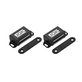 JQK Magnetic Cabinet Door Catch, Stainless Steel Closet Catches with Strong Magnetic, 1.2mm Thickness Furniture Latch 20 lbs Matte Black (Pack of 2), CC101-BK-P2